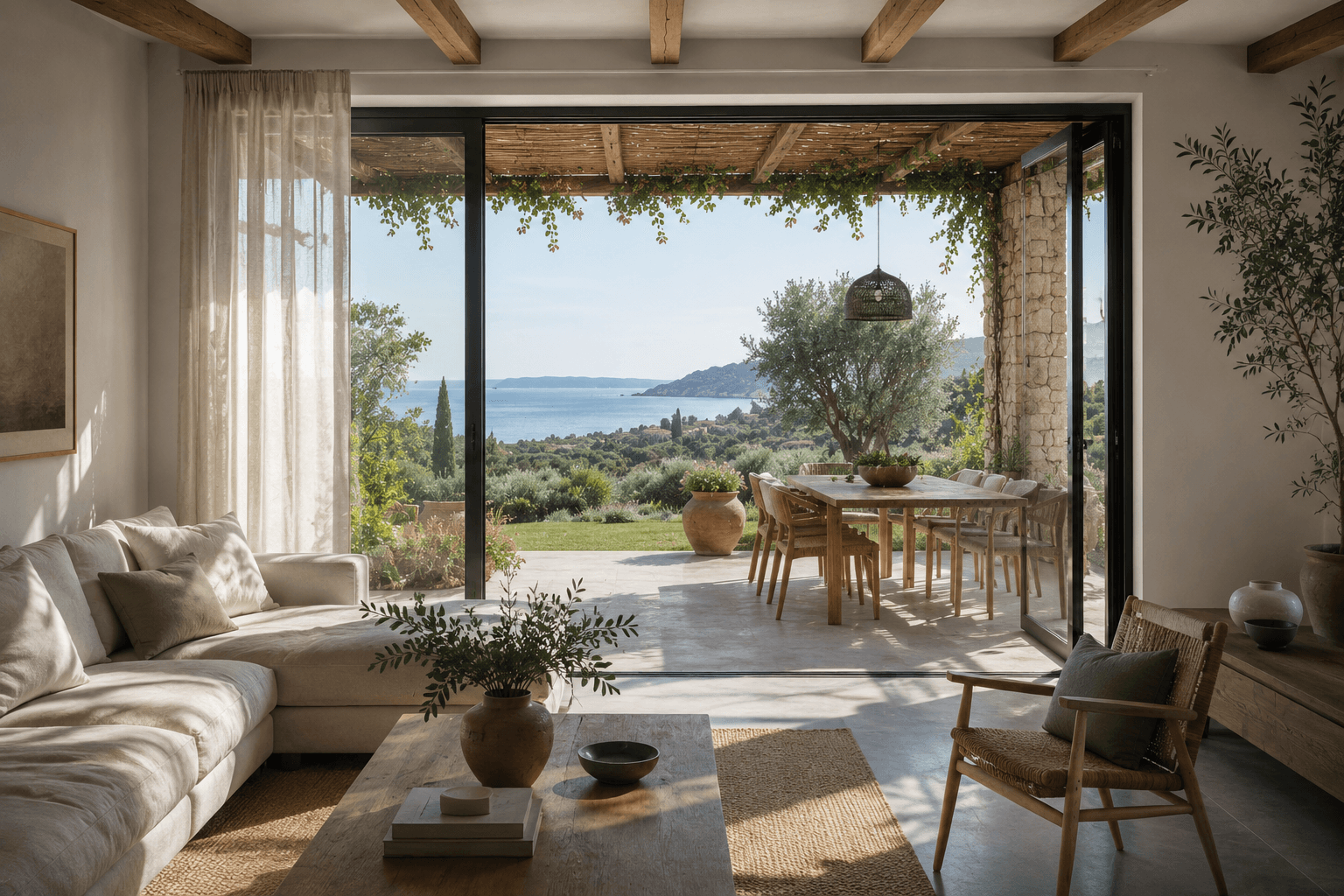 Salotto mediterraneo affacciato sul mare, un nuovo modo di vivere la casa